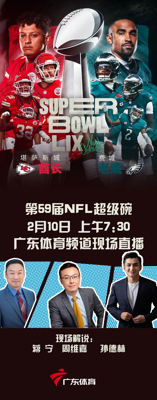 广东体育频道喊你明天起早！现场解说+直播一起领略第59届超级碗(图1)